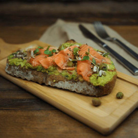 Toast with salmon and guacamole